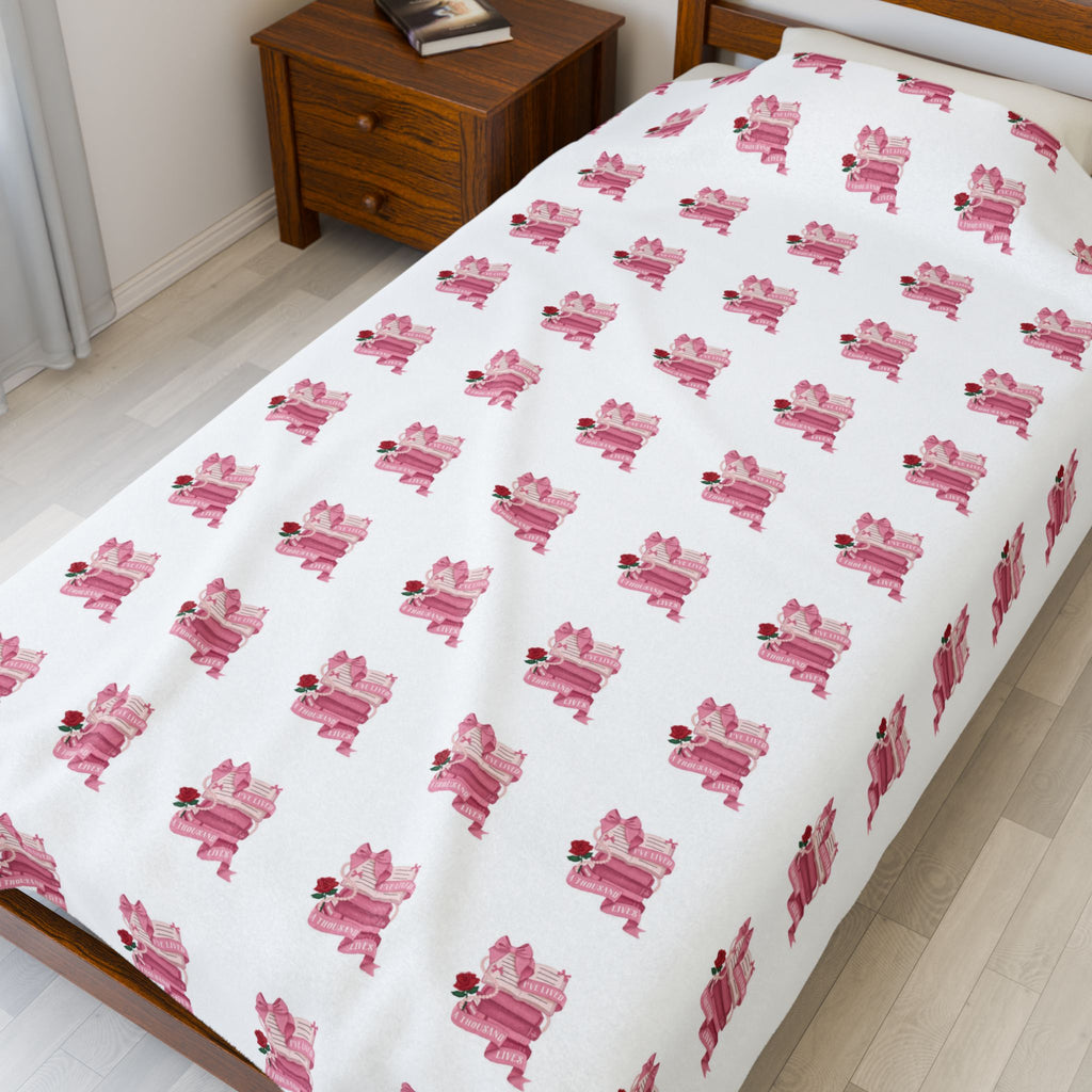 Plush Blanket — Pink Floral Bunny Repeat Velveteen Throw