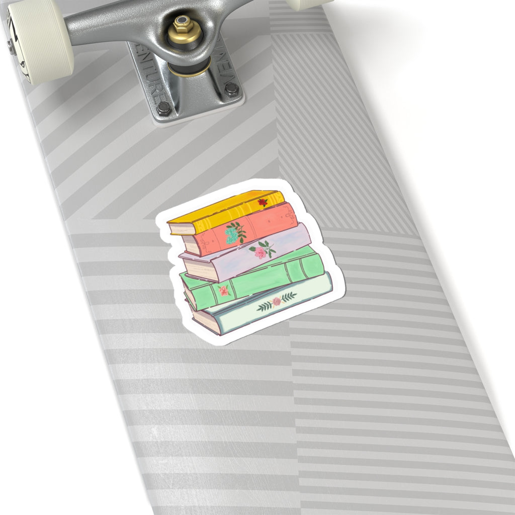 Stacked Floral Books Sticker Cute Vintage Booklover Decal