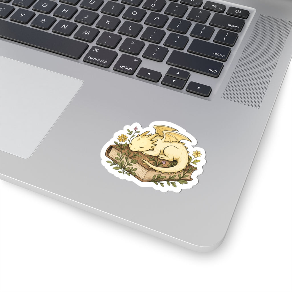 Sleeping Dragon on Books Sticker — Cute Fantasy Bookish Vinyl Sticker