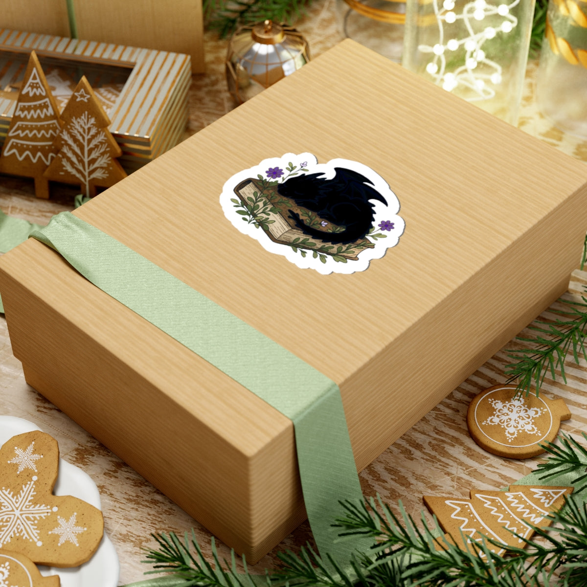 Dragon on book Sticker — Cute Sleeping Black Dragon Sticker for Laptops & Journals