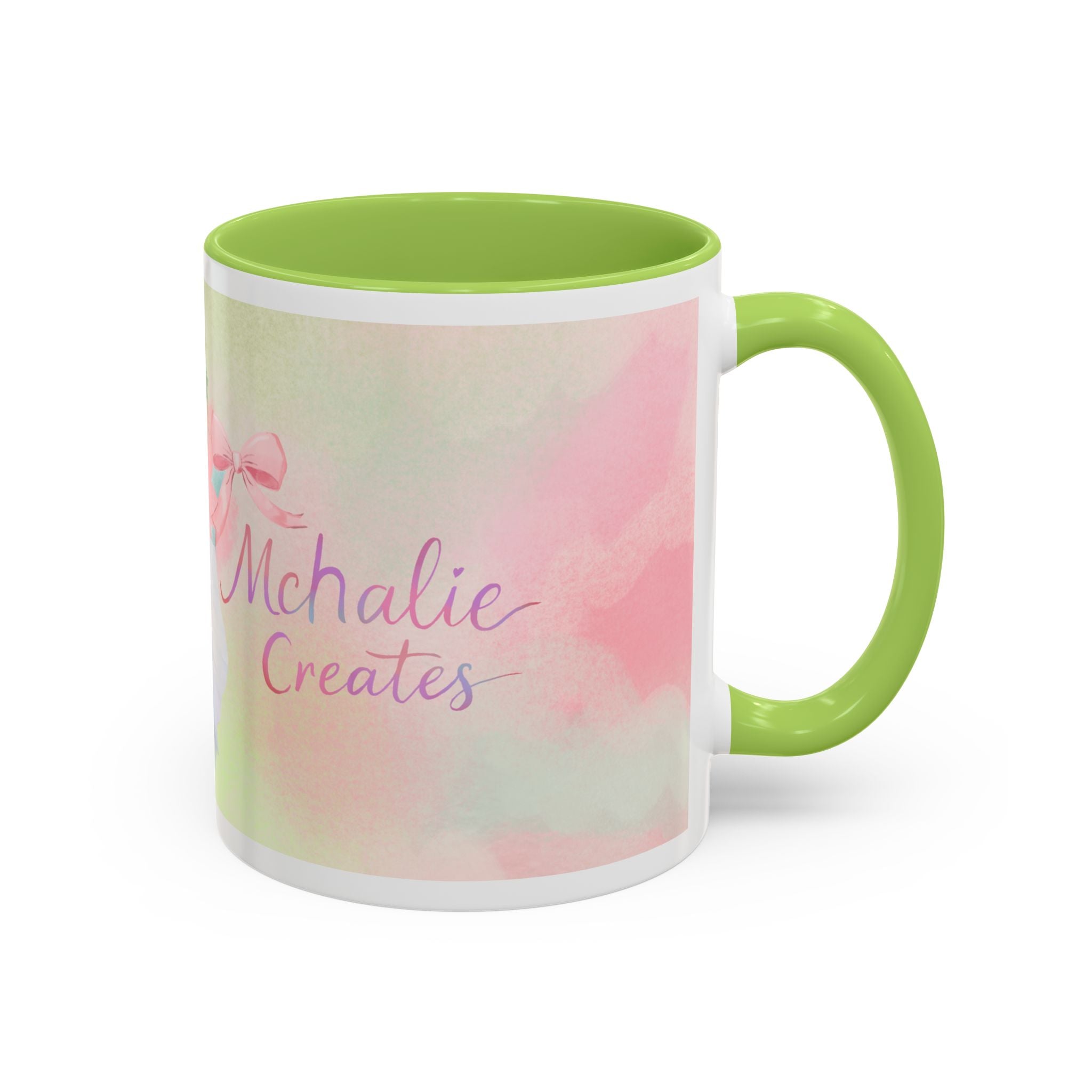 Pastel Floral Accent Coffee Mug — "Mchalie Creates" Artist Logo