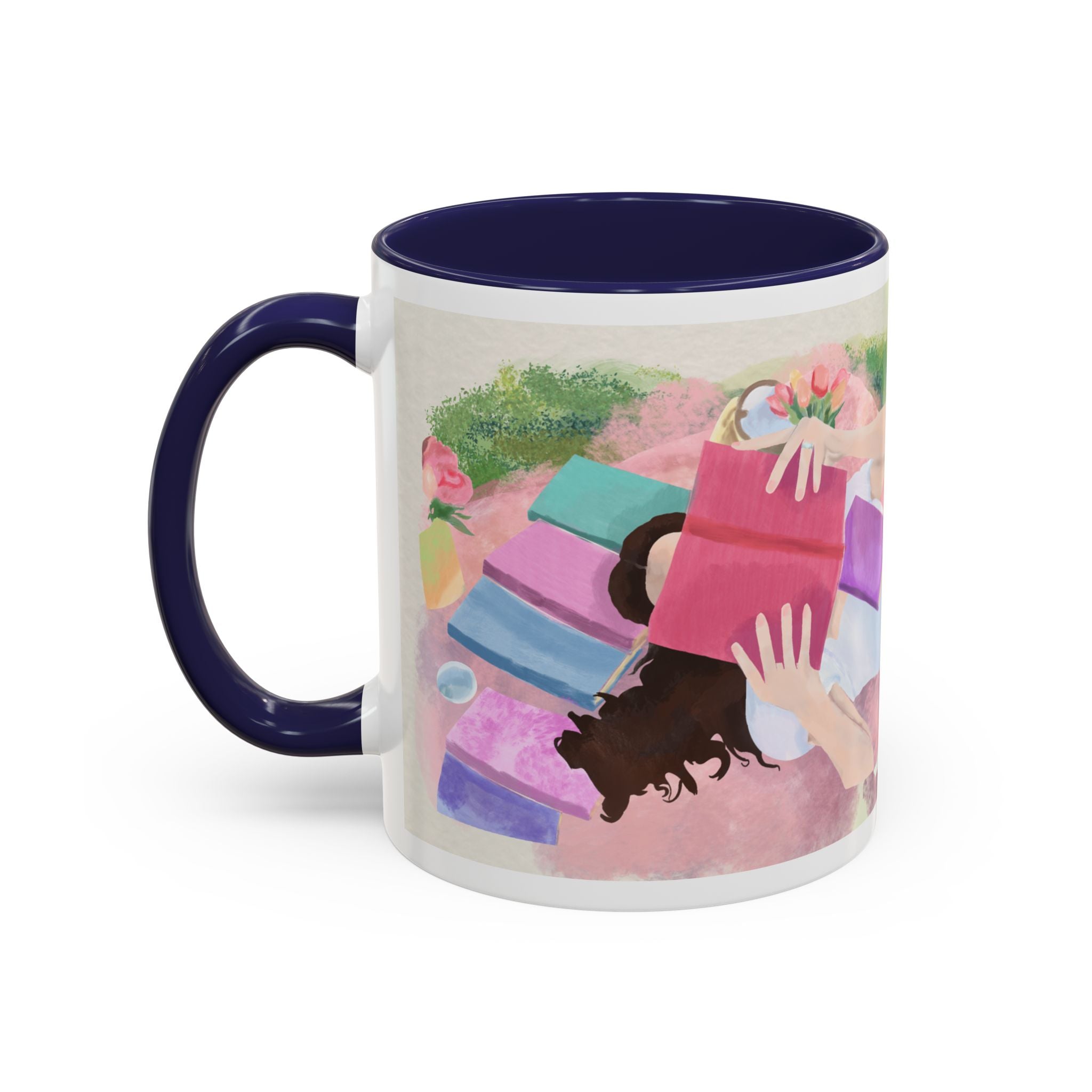 Pastel Floral Accent Coffee Mug — "Mchalie Creates" Artist Logo