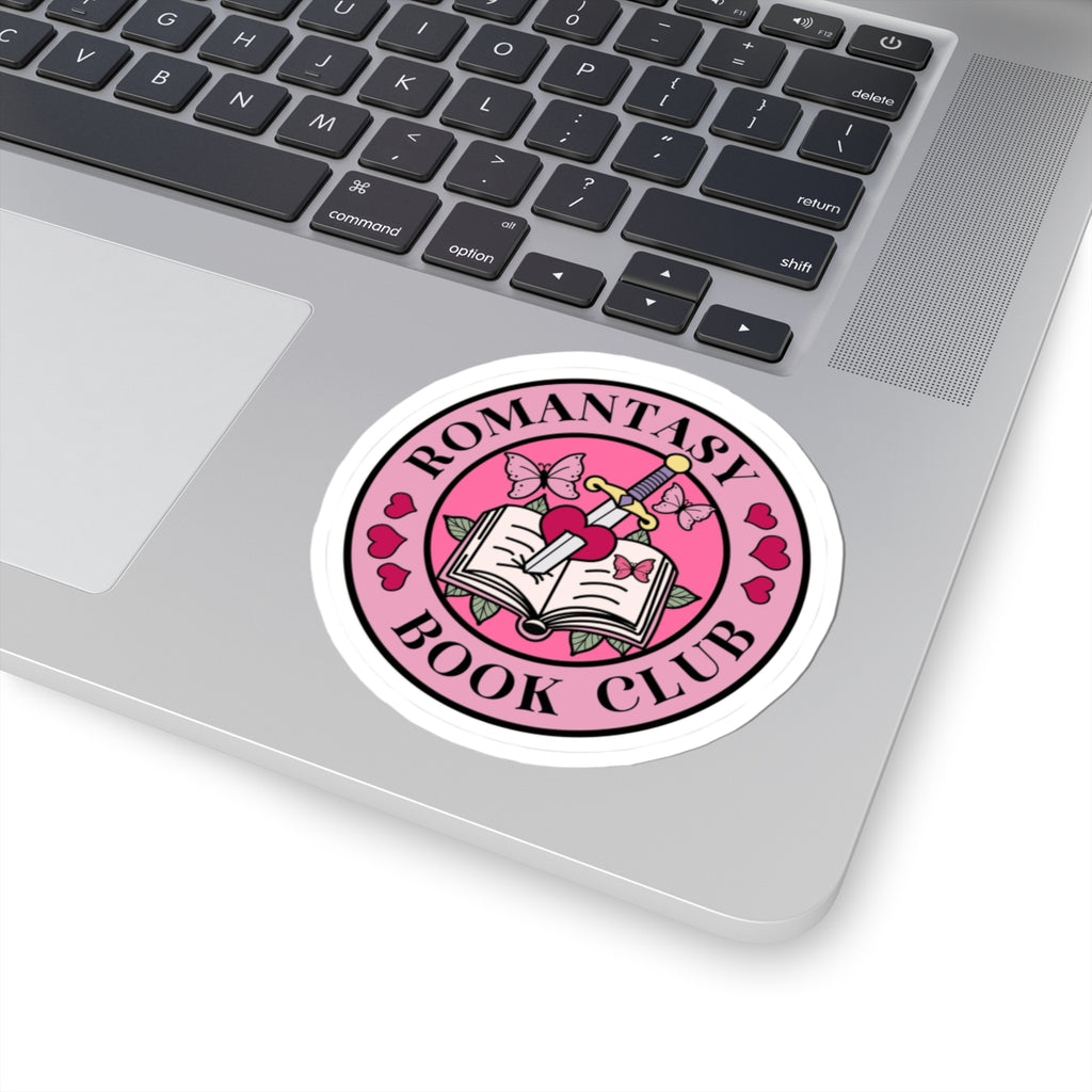Romantasy Book Club Sticker — Pink Heart & Dagger Kiss-Cut Sticker for Readers