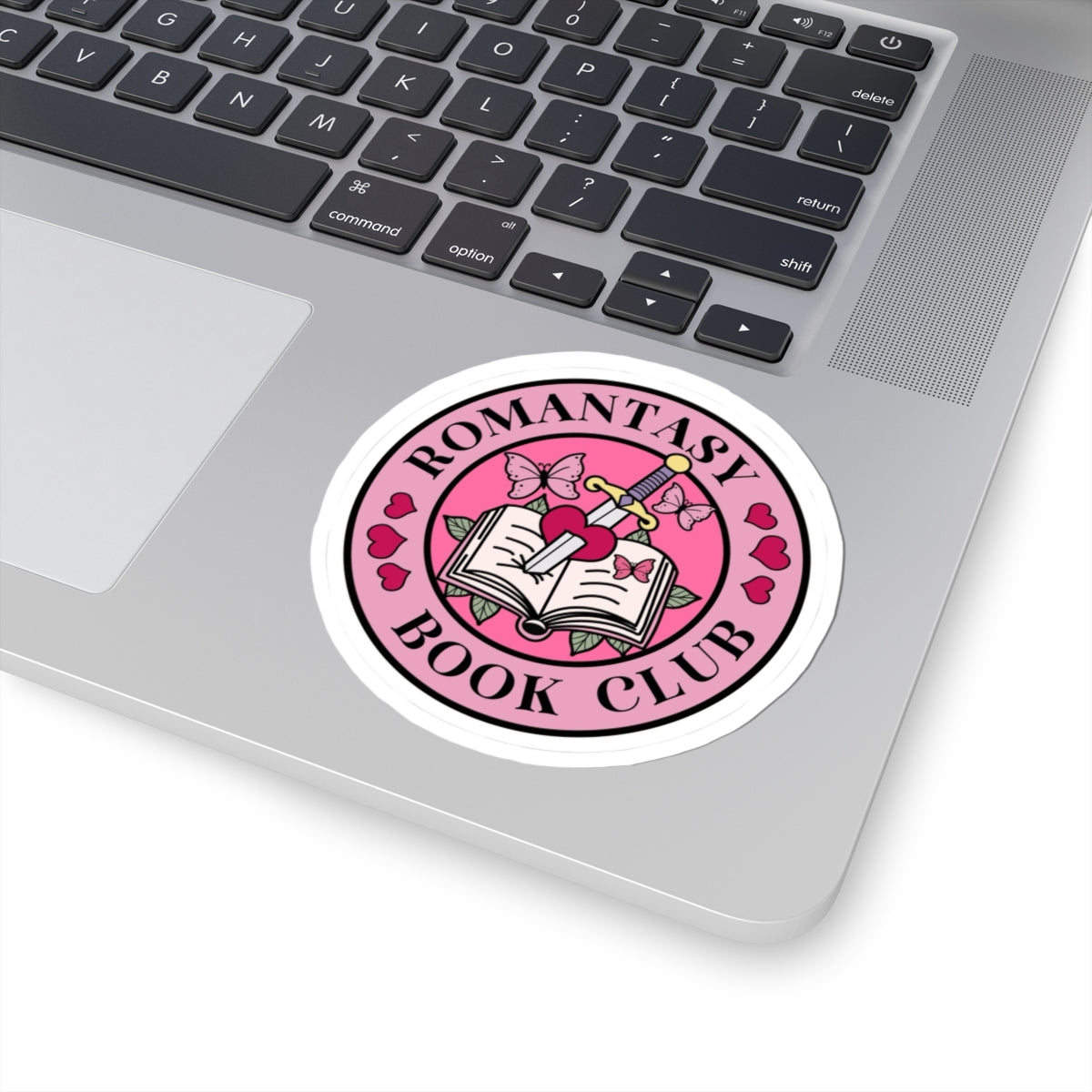 Romantasy Book Club Sticker — Pink Heart & Dagger Kiss-Cut Sticker for Readers