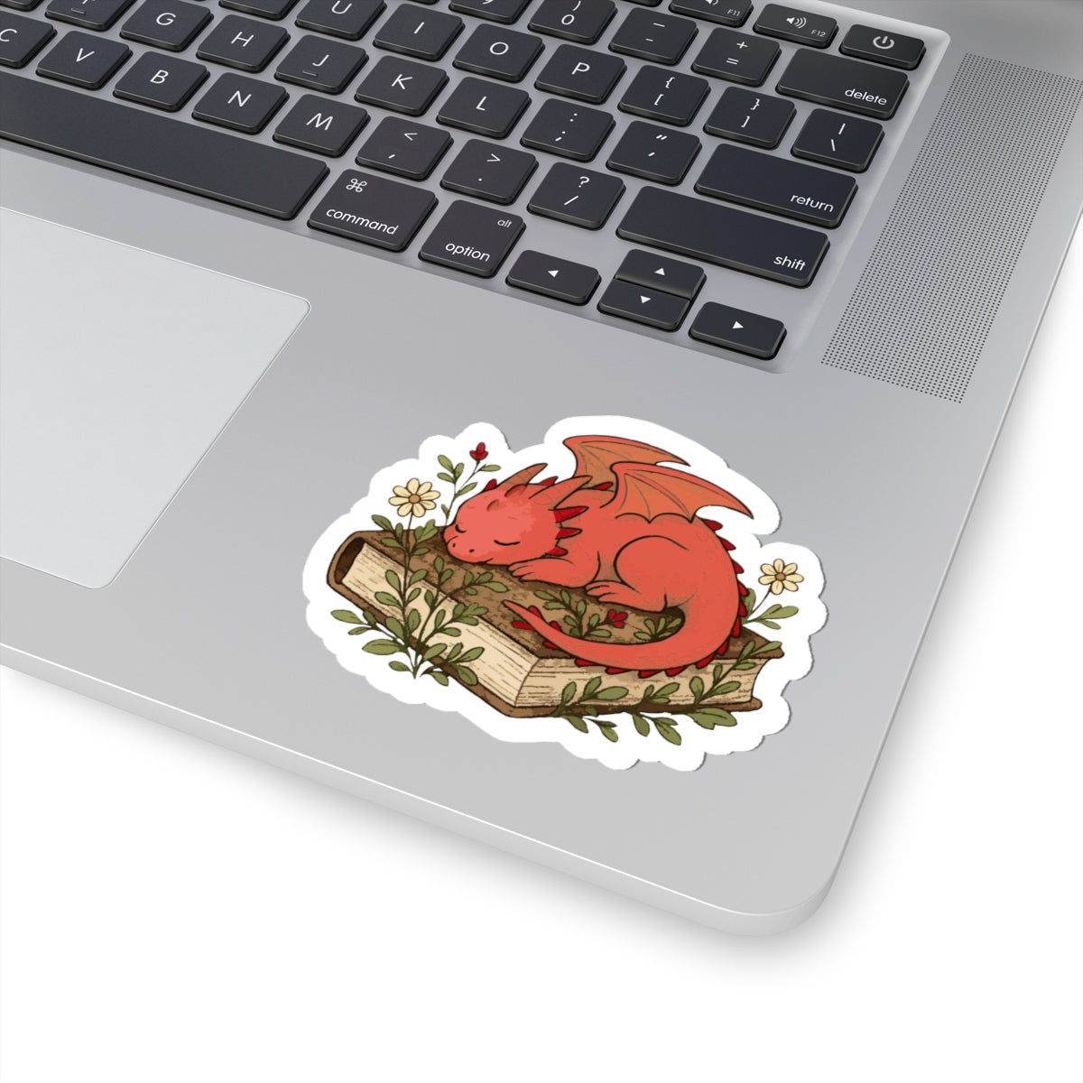 Sleeping Dragon on Books Stickers — Cute Red Dragon for Laptops, Journals & Gifts