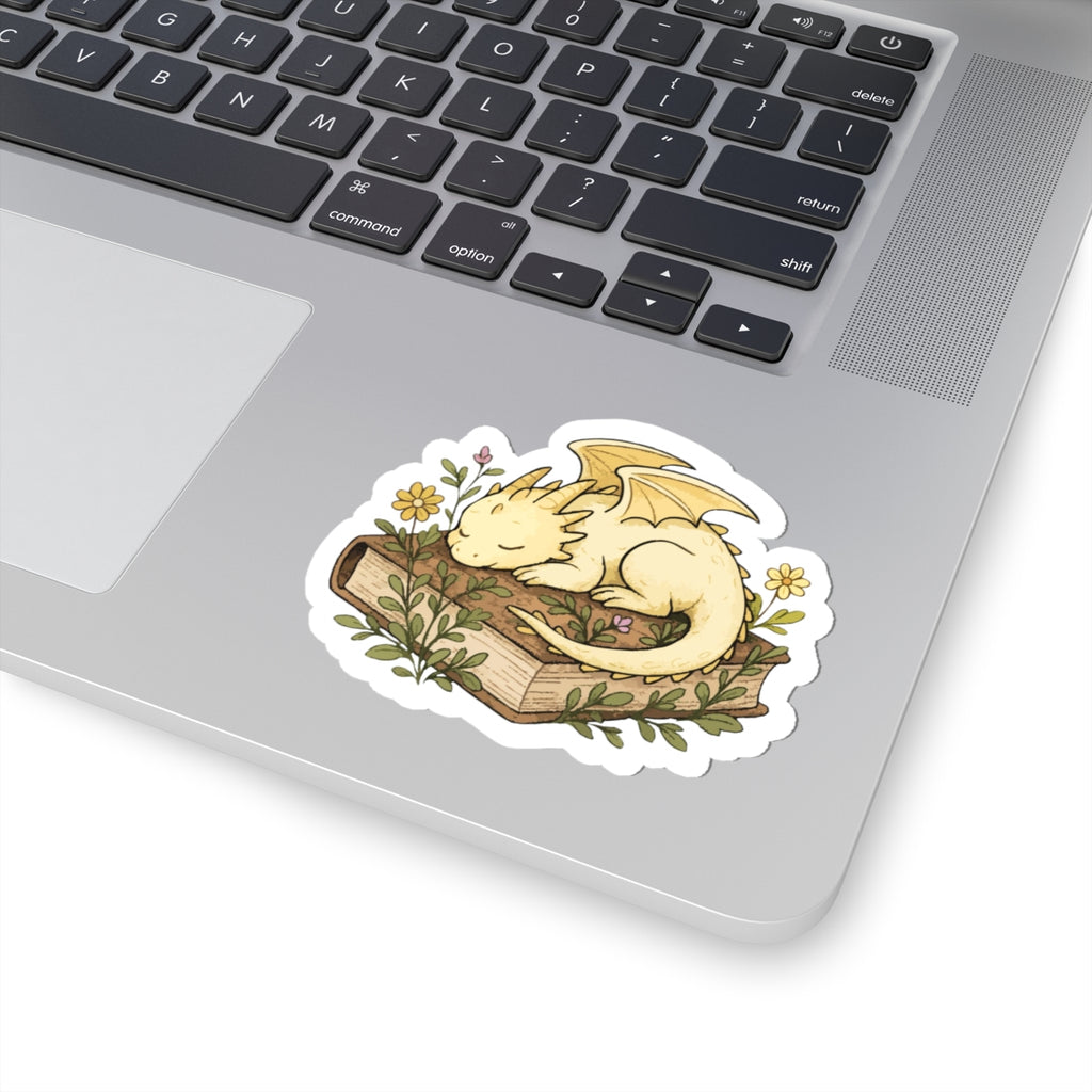 Sleeping Dragon on Books Sticker — Cute Fantasy Bookish Vinyl Sticker