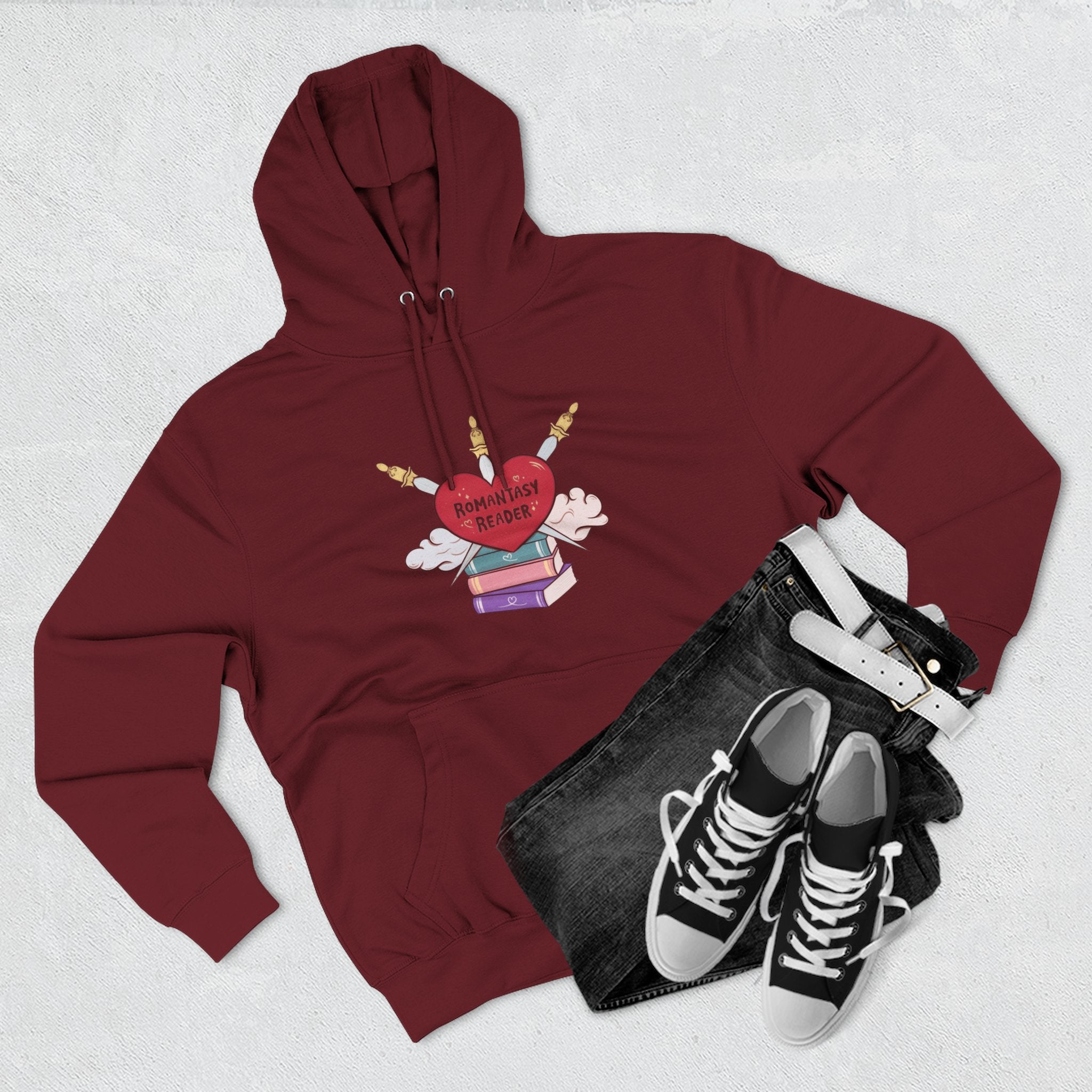 Romantic Reader Hoodie — Heart & Books Fleece Pullover
