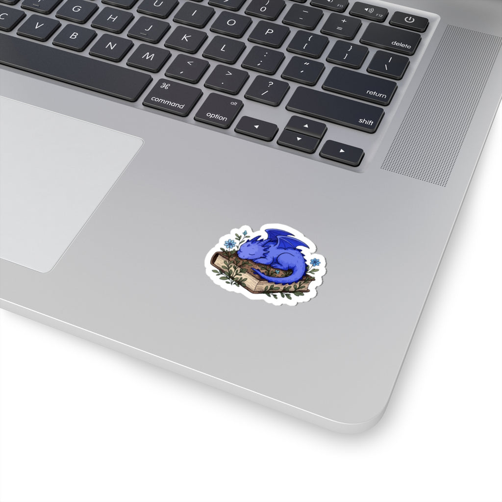 Sleeping Blue Dragon Sticker on Books — Cute Fantasy Bookish Vinyl