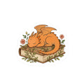Sleeping Dragon Sticker — Cute Orange Dragon Napping on Book, Cozy Fantasy Laptop Decals