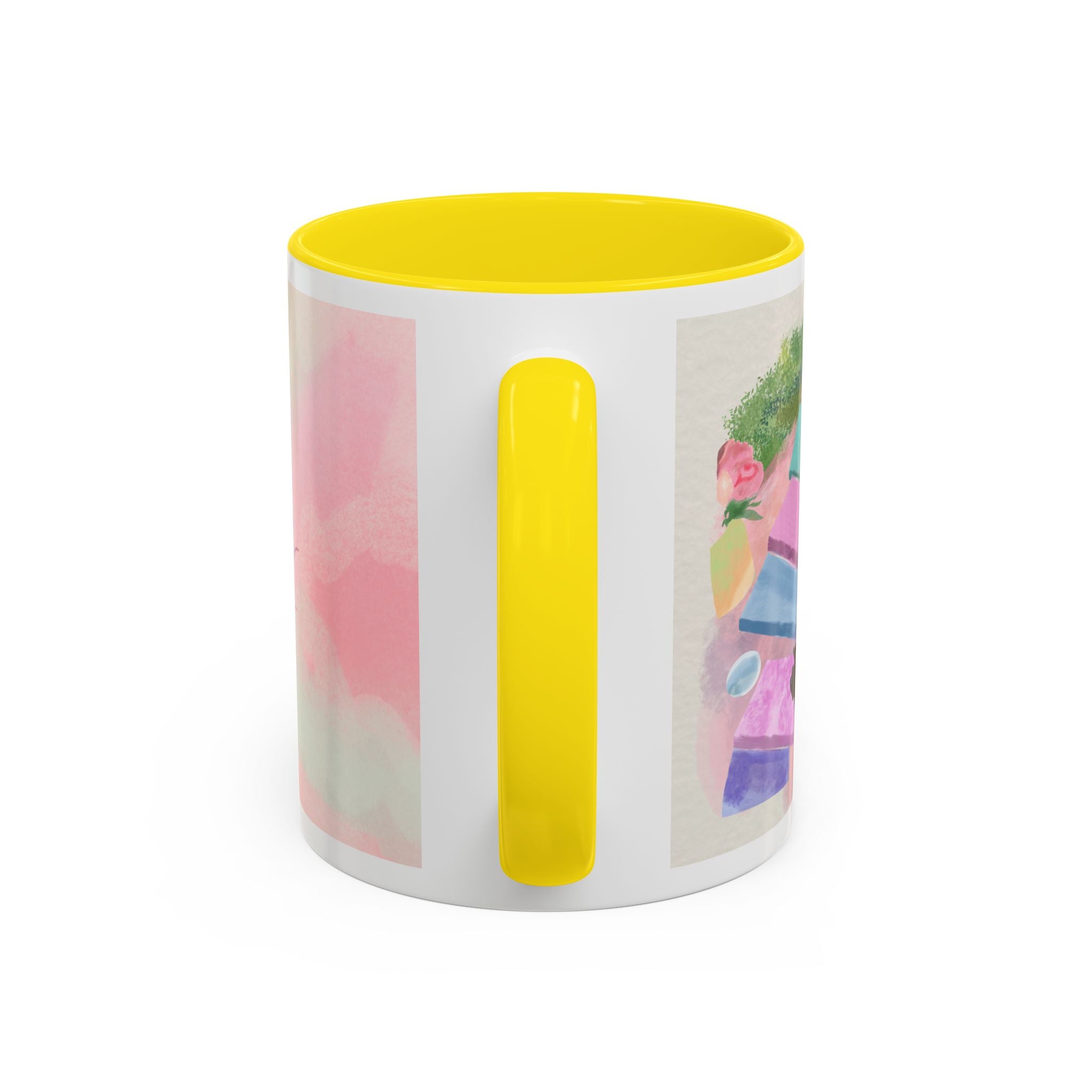 Pastel Floral Accent Coffee Mug — "Mchalie Creates" Artist Logo