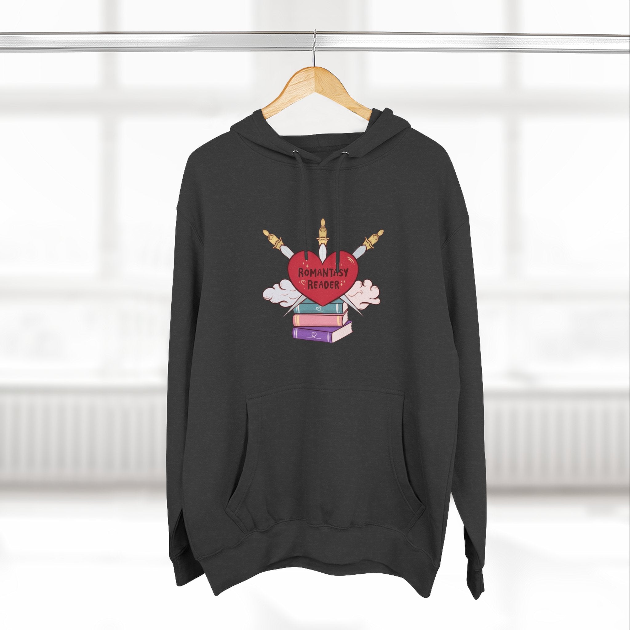 Romantic Reader Hoodie — Heart & Books Fleece Pullover
