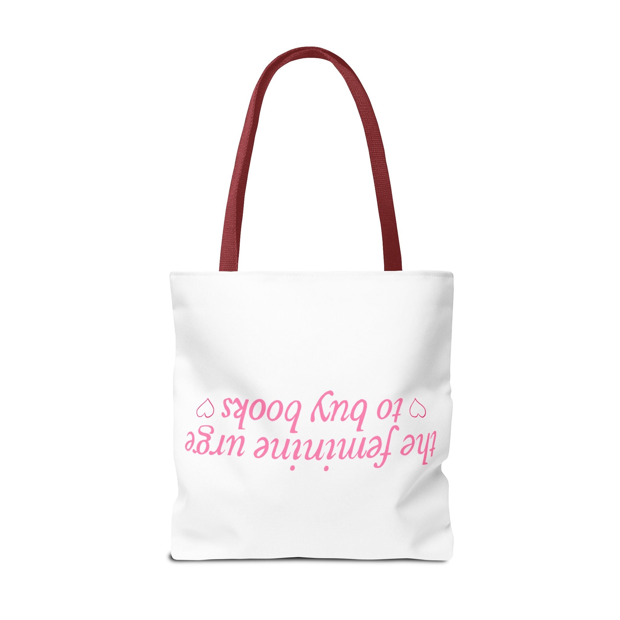 Book Lover Tote Bag — “the feminine urge to buy books” Pink Script