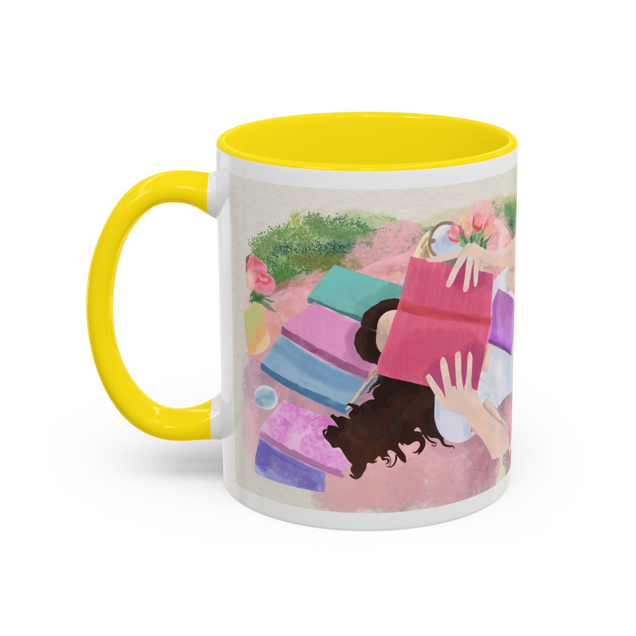 Pastel Floral Accent Coffee Mug — "Mchalie Creates" Artist Logo