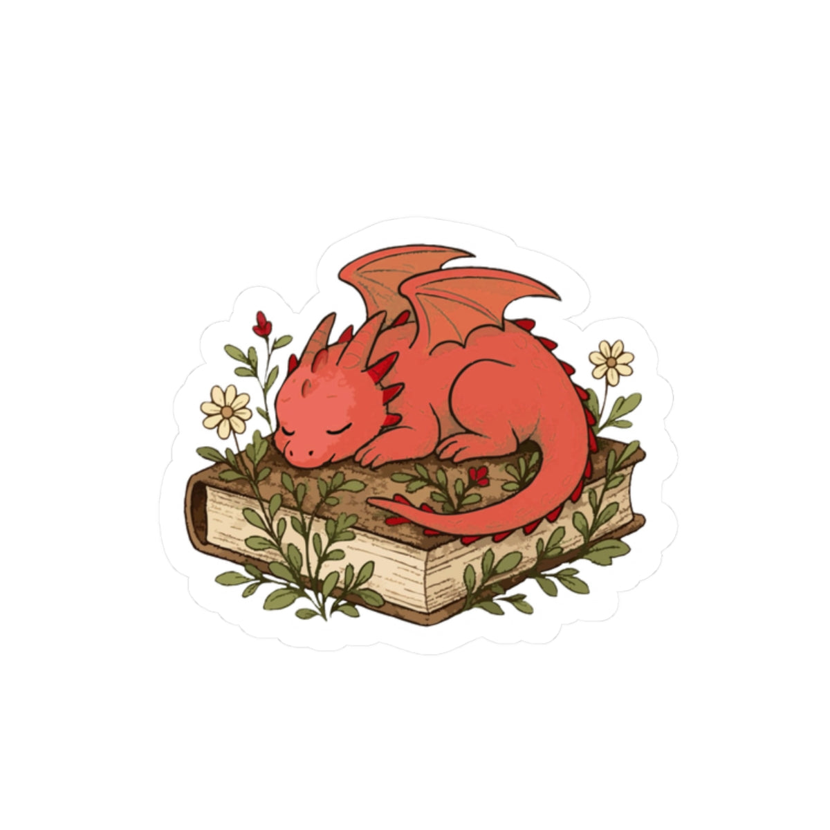 Sleeping Dragon on Books Stickers — Cute Red Dragon for Laptops, Journals & Gifts