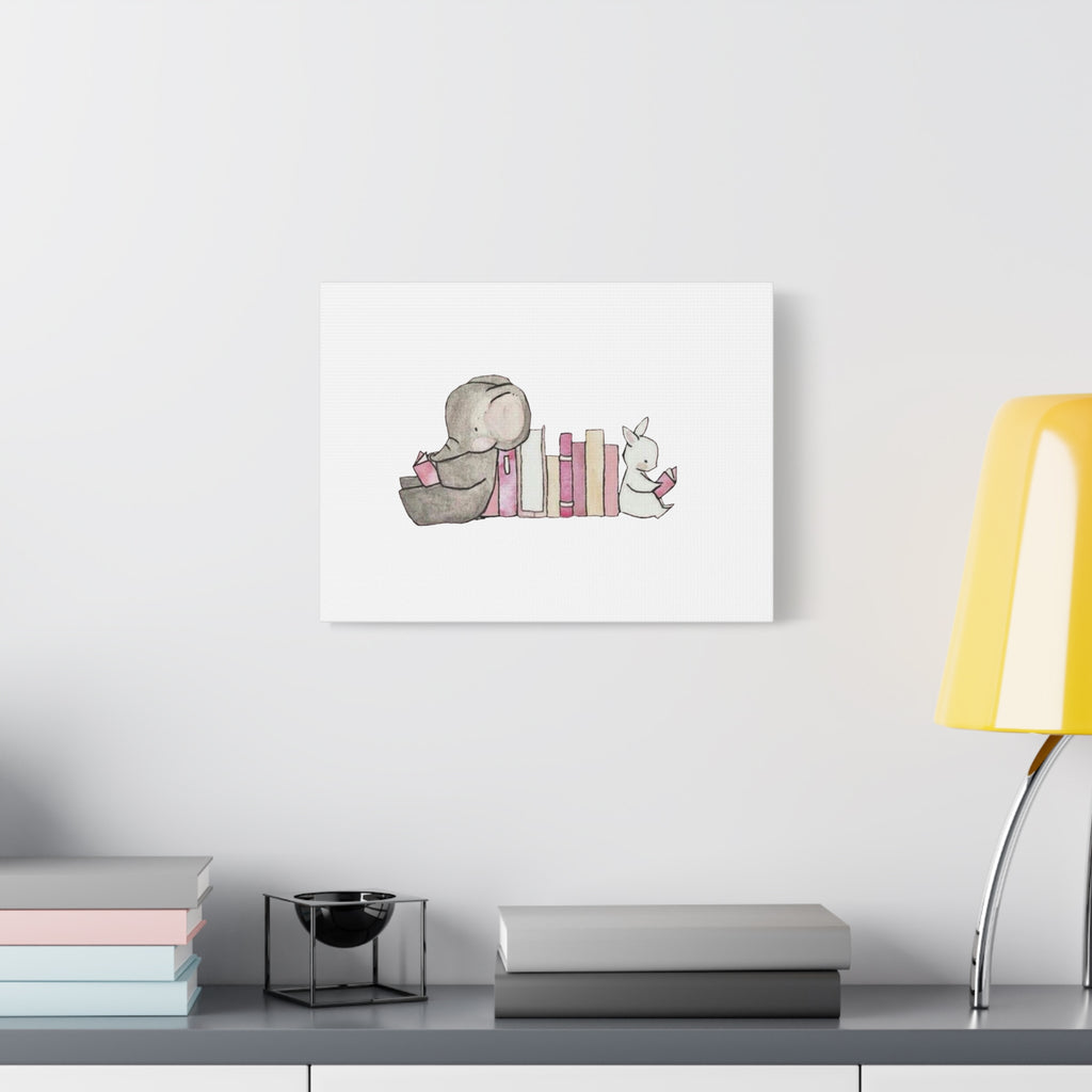Nursery Storytime Canvas Print Elephant & Bunny Reading Wall Art