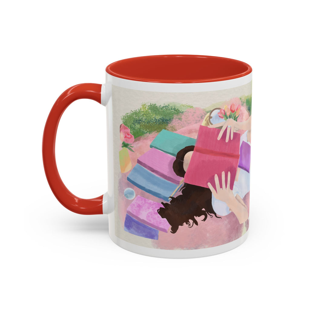 Pastel Floral Accent Coffee Mug — "Mchalie Creates" Artist Logo