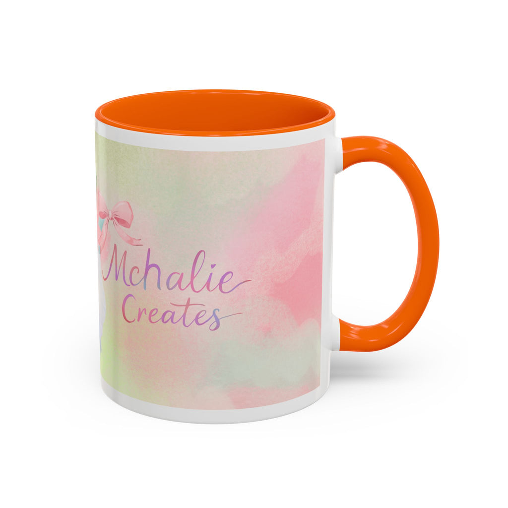Pastel Floral Accent Coffee Mug — "Mchalie Creates" Artist Logo