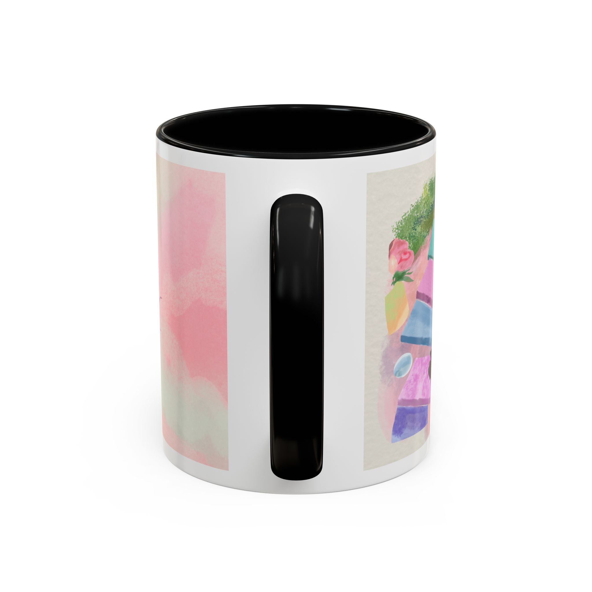 Pastel Floral Accent Coffee Mug — "Mchalie Creates" Artist Logo