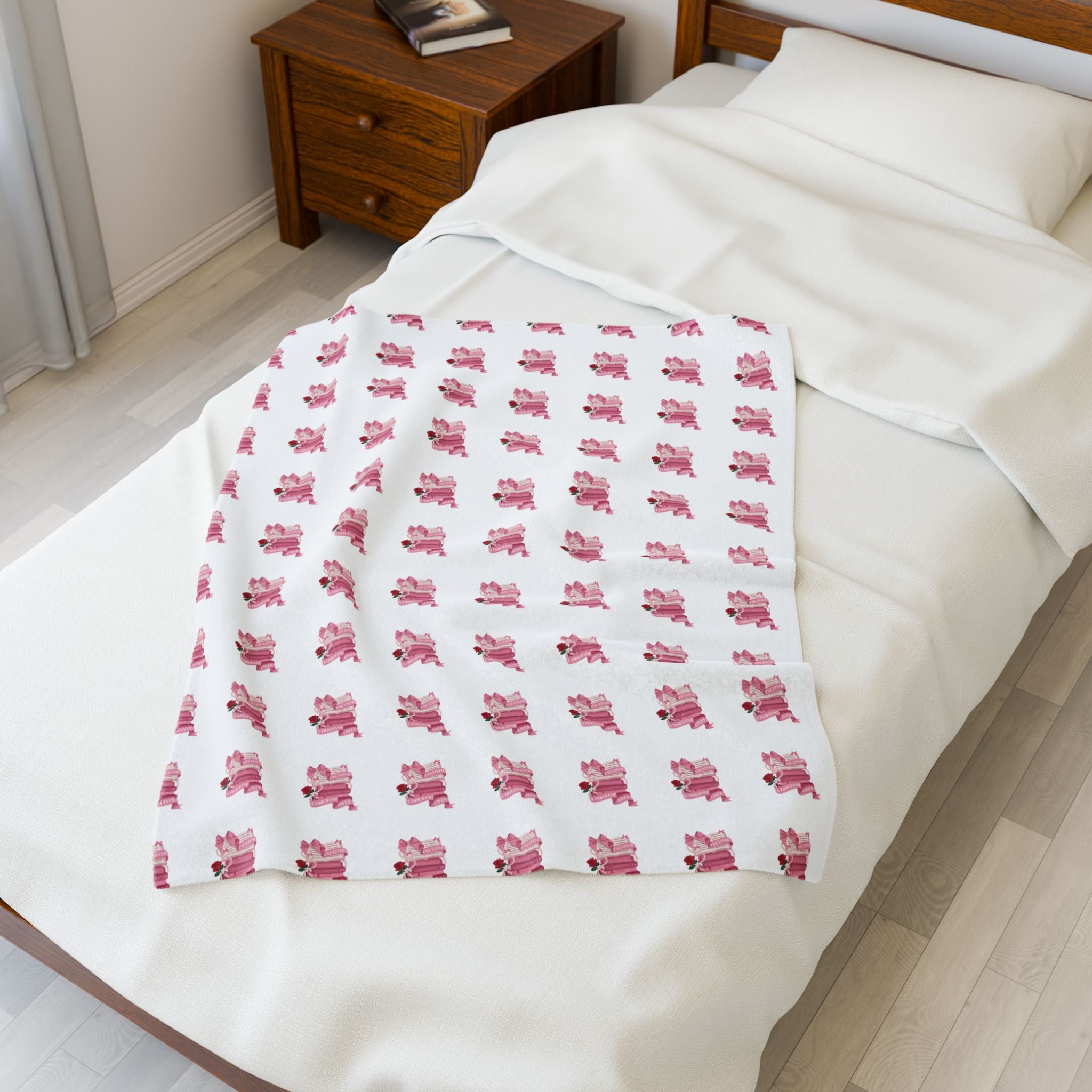 Plush Blanket — Pink Floral Bunny Repeat Velveteen Throw