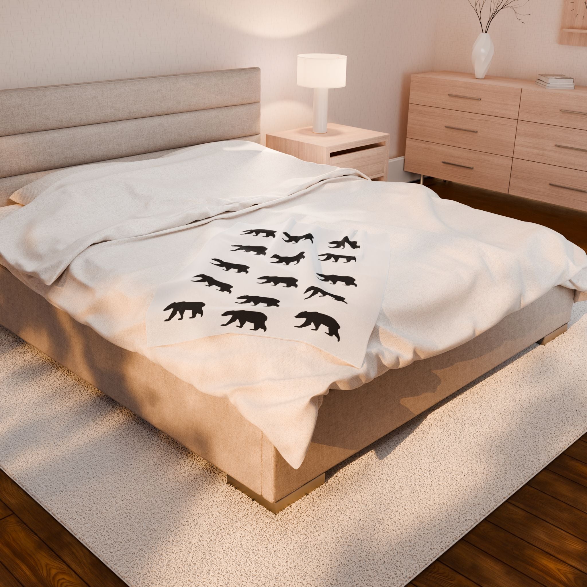 Bear Silhouette Velveteen Plush Blanket — Cozy Cabin Throw for Nature Lovers