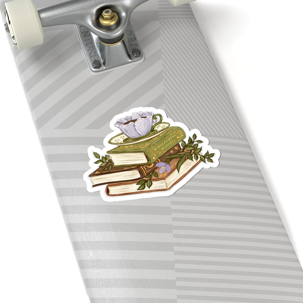 Cozy Teacup & Books Sticker Vintage Reading Aesthetic Decal