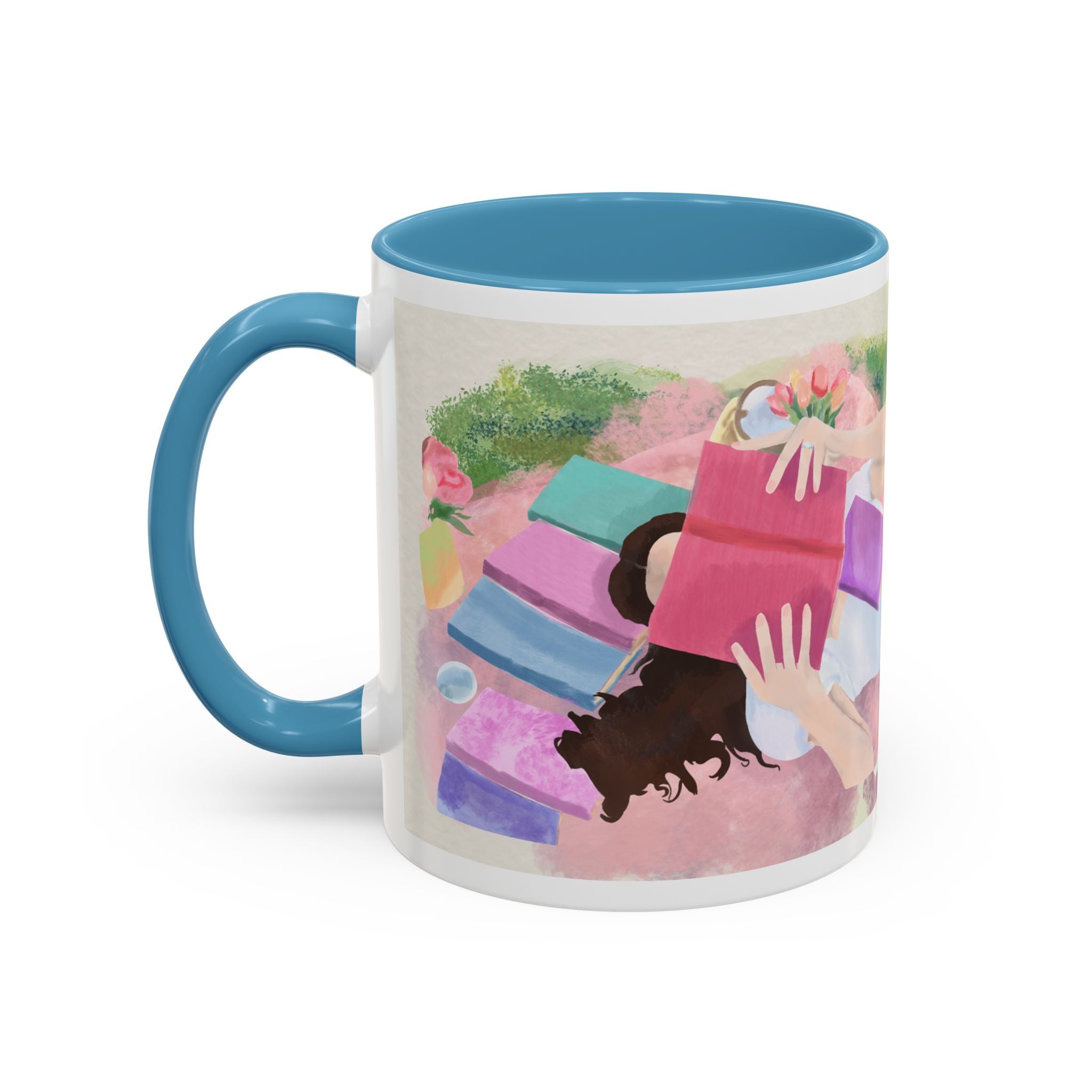 Pastel Floral Accent Coffee Mug — "Mchalie Creates" Artist Logo