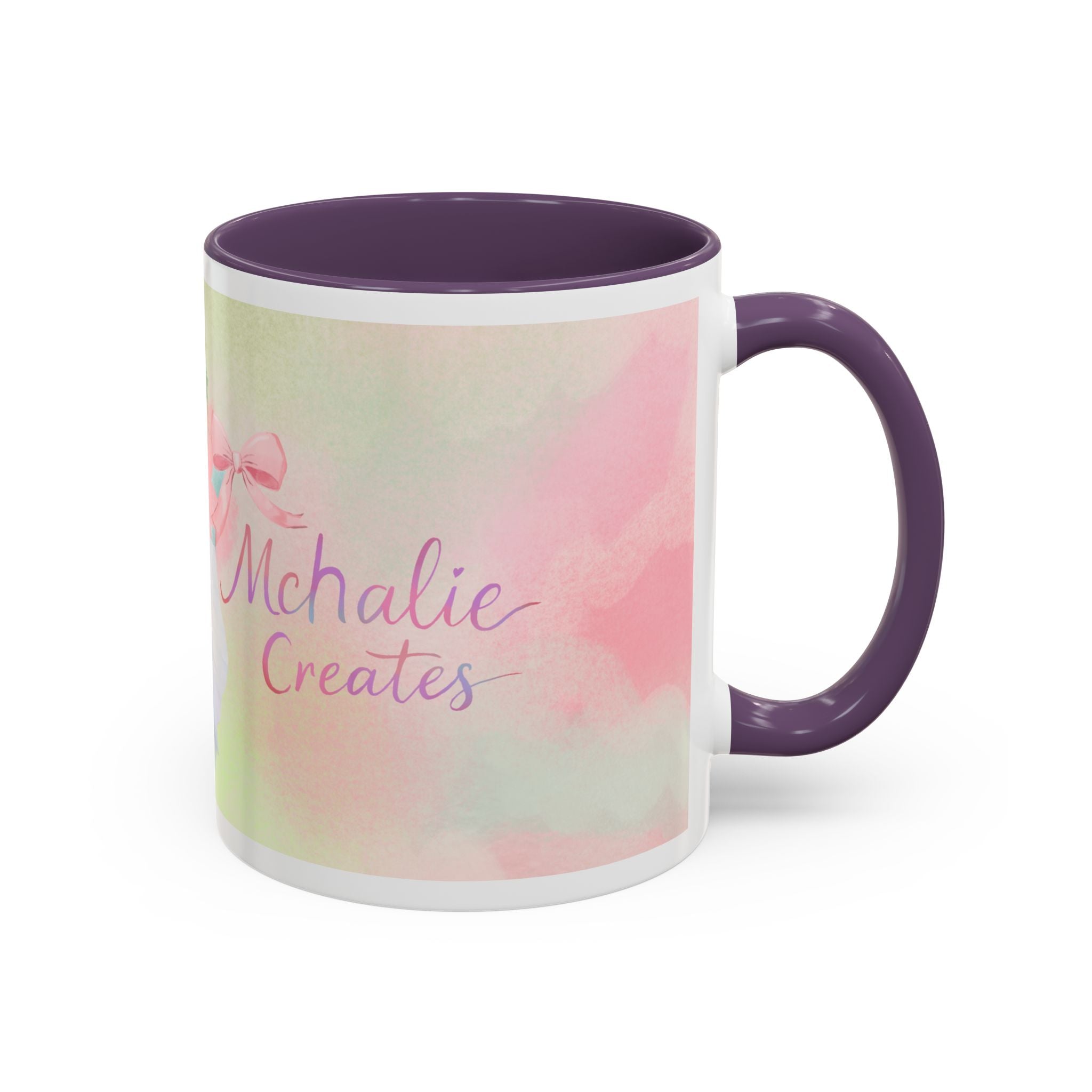 Pastel Floral Accent Coffee Mug — "Mchalie Creates" Artist Logo