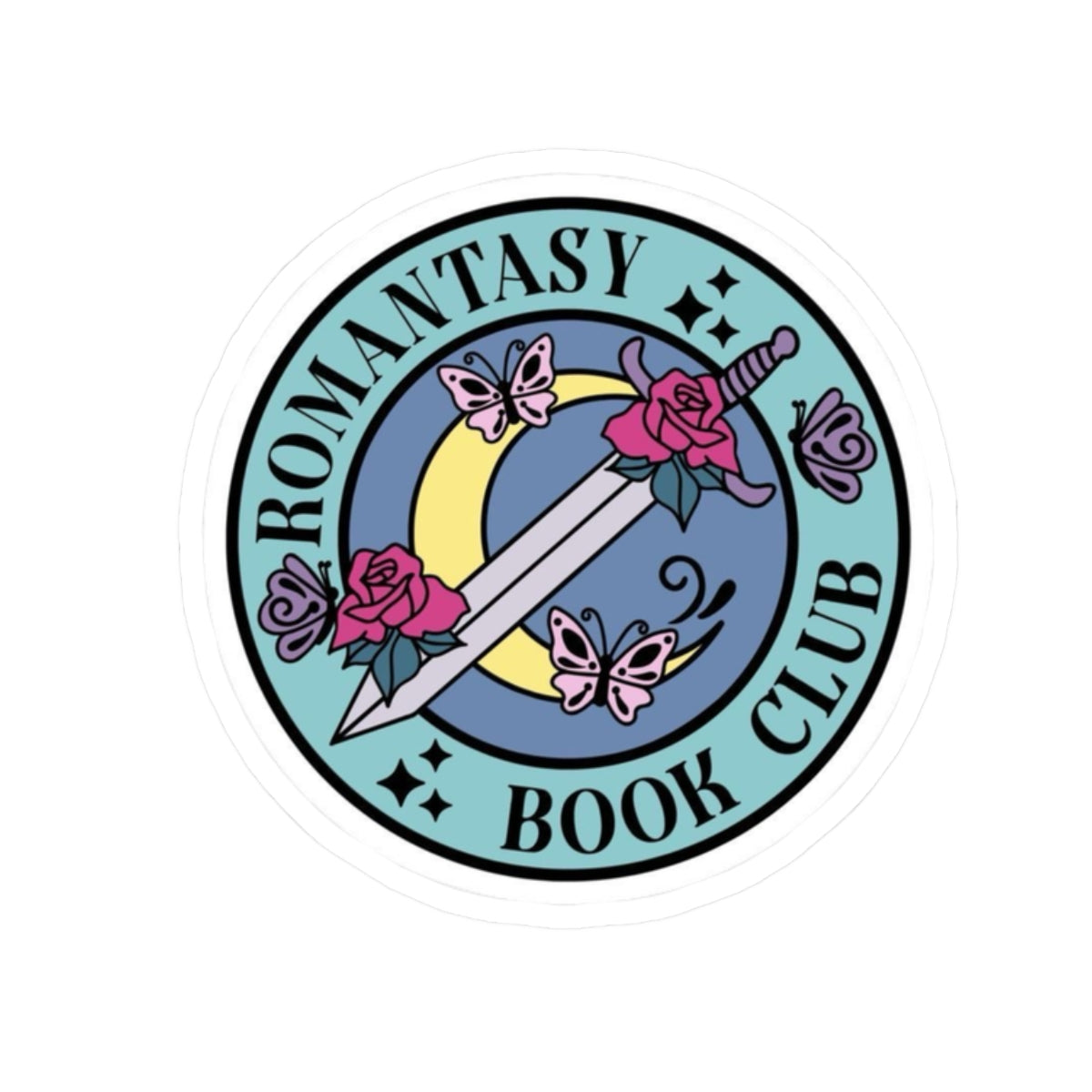 Romantasy Book Club Sticker — Sword, Roses & Butterflies Laptop Decal