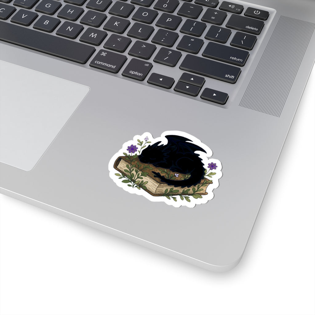 Dragon on book Sticker — Cute Sleeping Black Dragon Sticker for Laptops & Journals