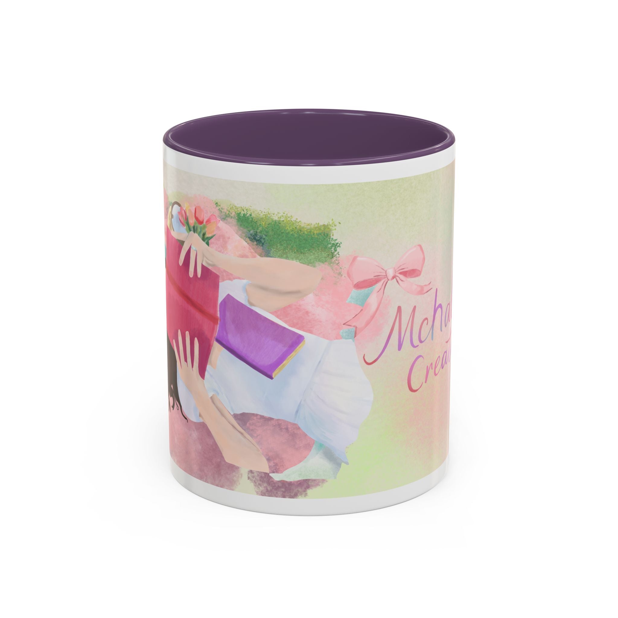 Pastel Floral Accent Coffee Mug — "Mchalie Creates" Artist Logo