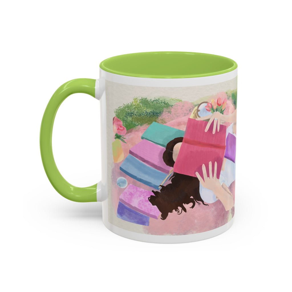 Pastel Floral Accent Coffee Mug — "Mchalie Creates" Artist Logo