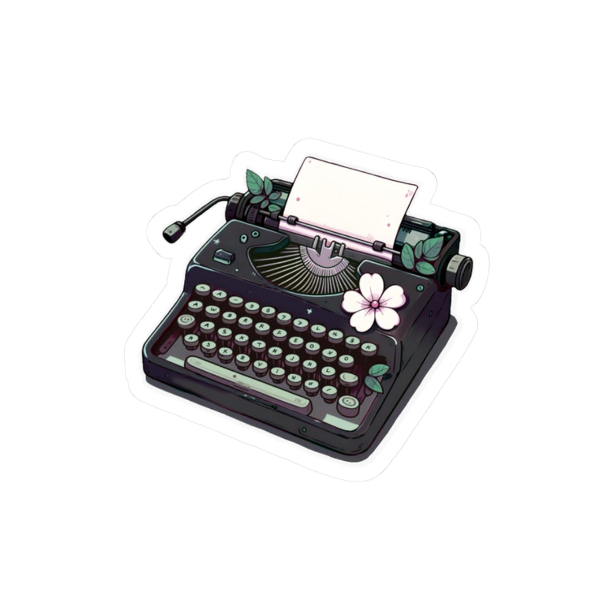 Vintage Typewriter Book ticker — Floral Retro Writer Laptop Decal