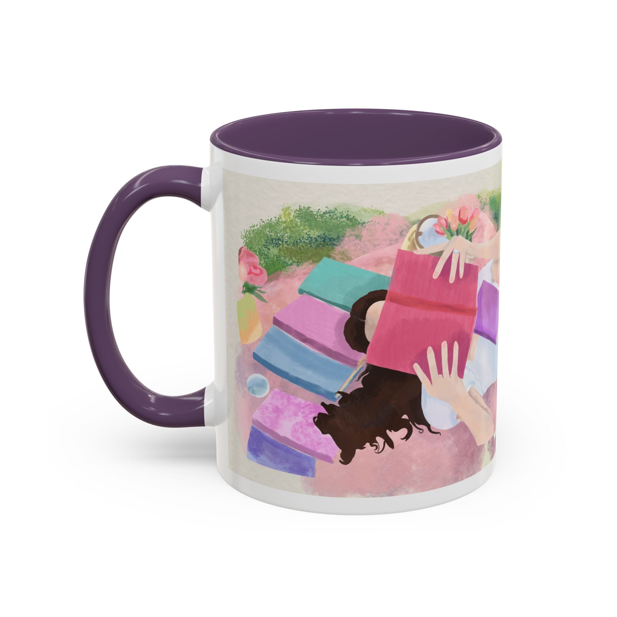 Pastel Floral Accent Coffee Mug — "Mchalie Creates" Artist Logo