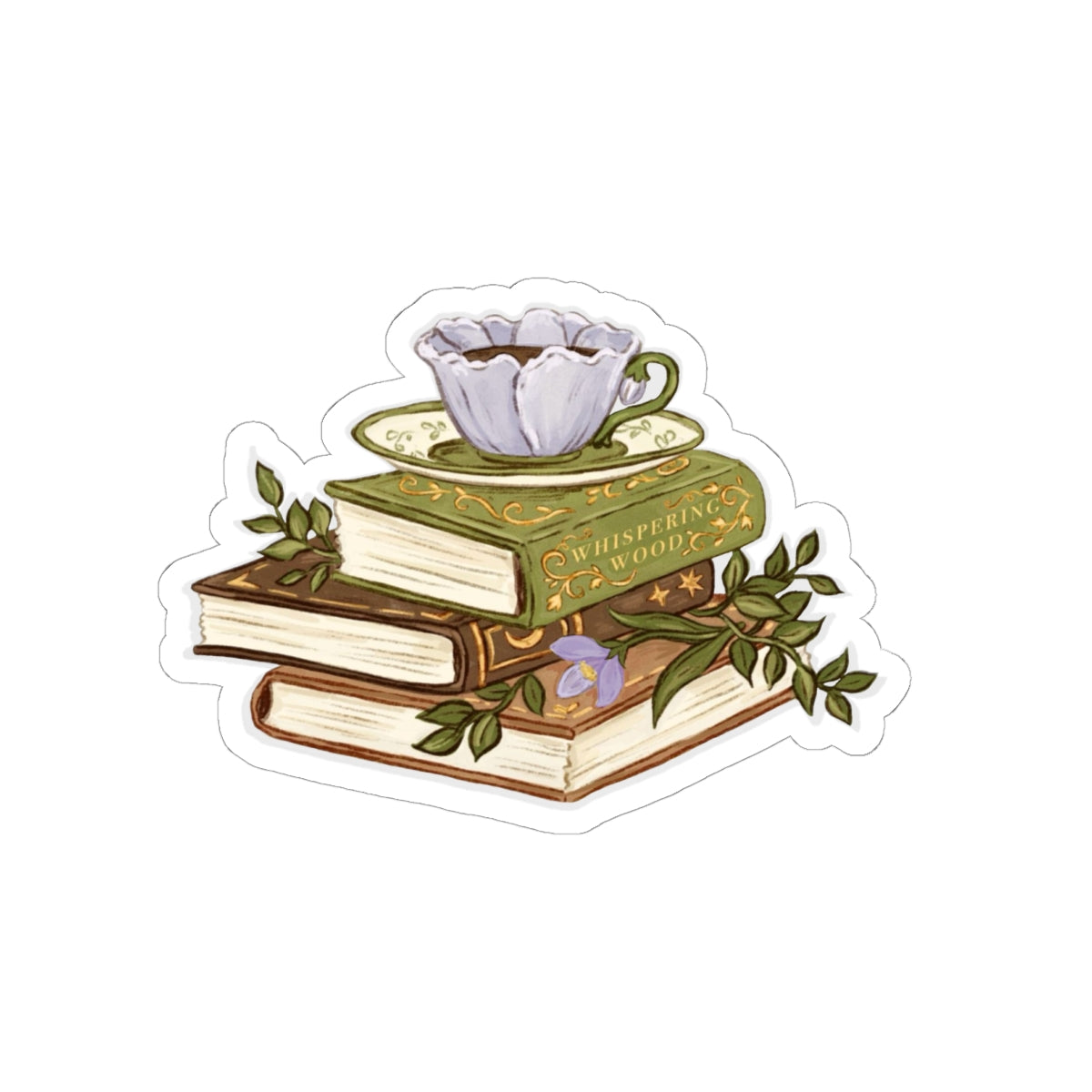Cozy Teacup & Books Sticker Vintage Reading Aesthetic Decal