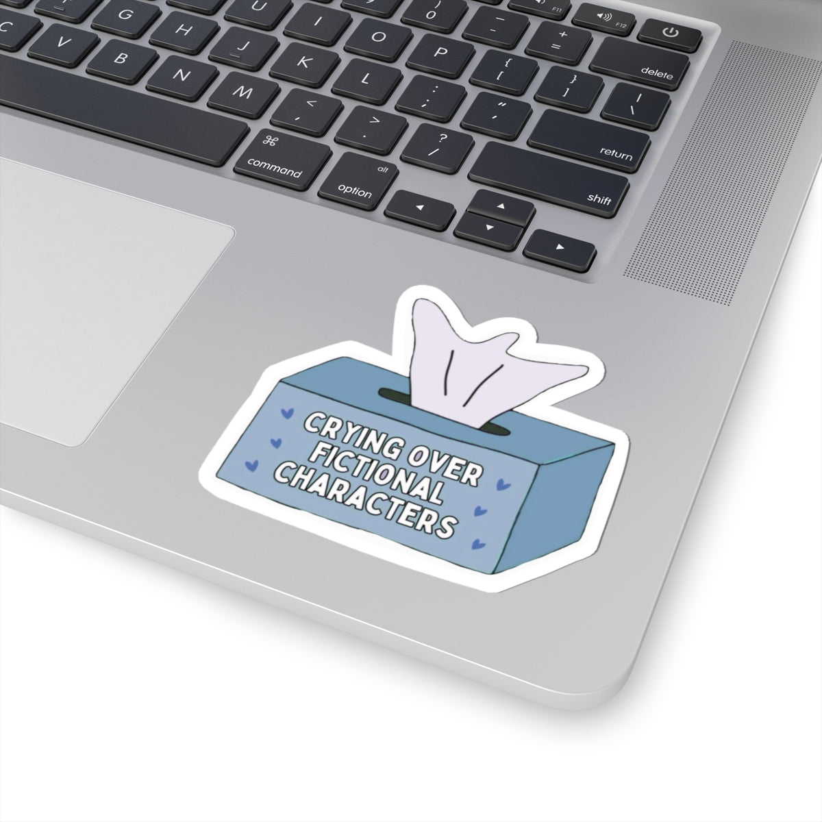 Crying Over Fictional Characters Sticker - Cute Tissue Box Decal for Fans