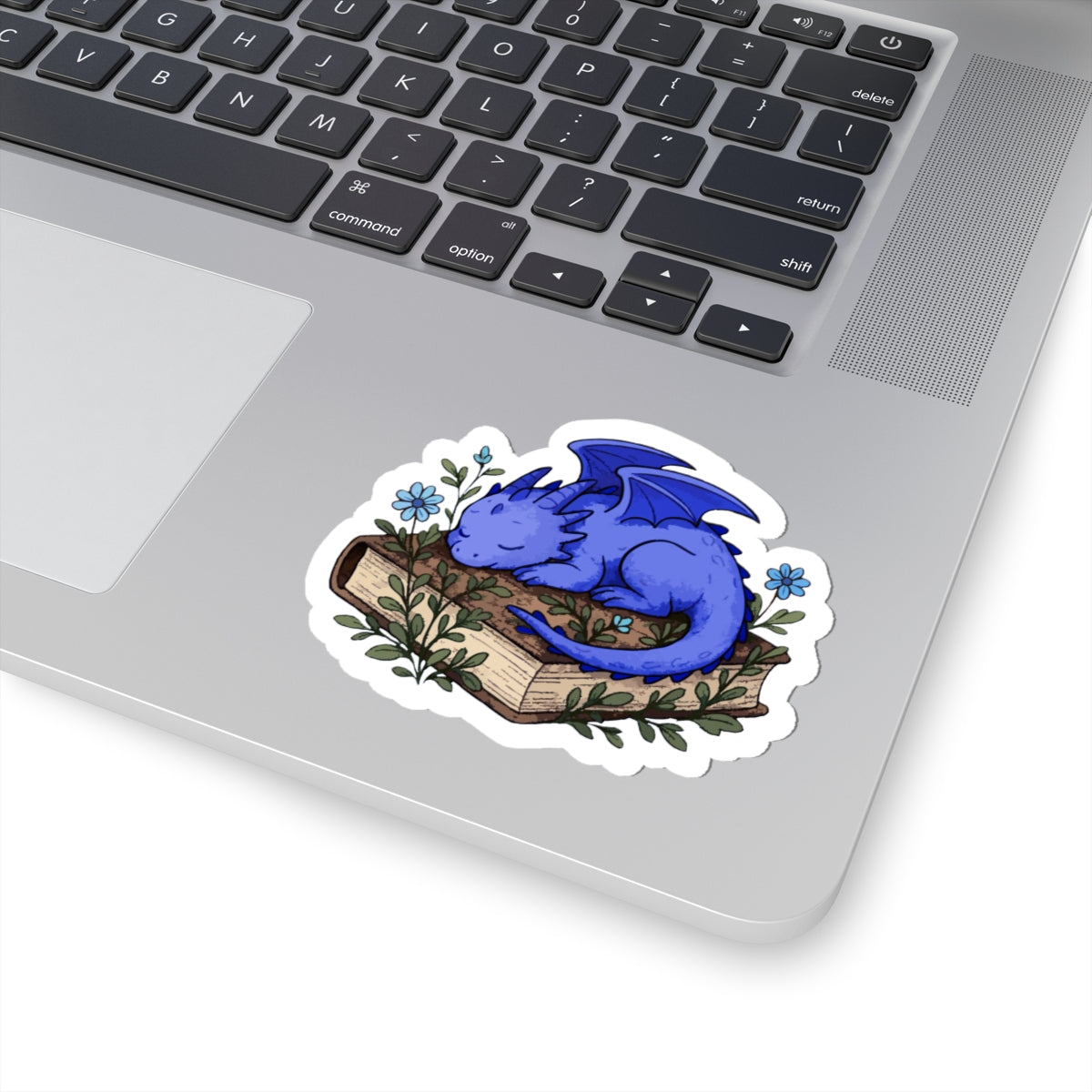Sleeping Blue Dragon Sticker on Books — Cute Fantasy Bookish Vinyl