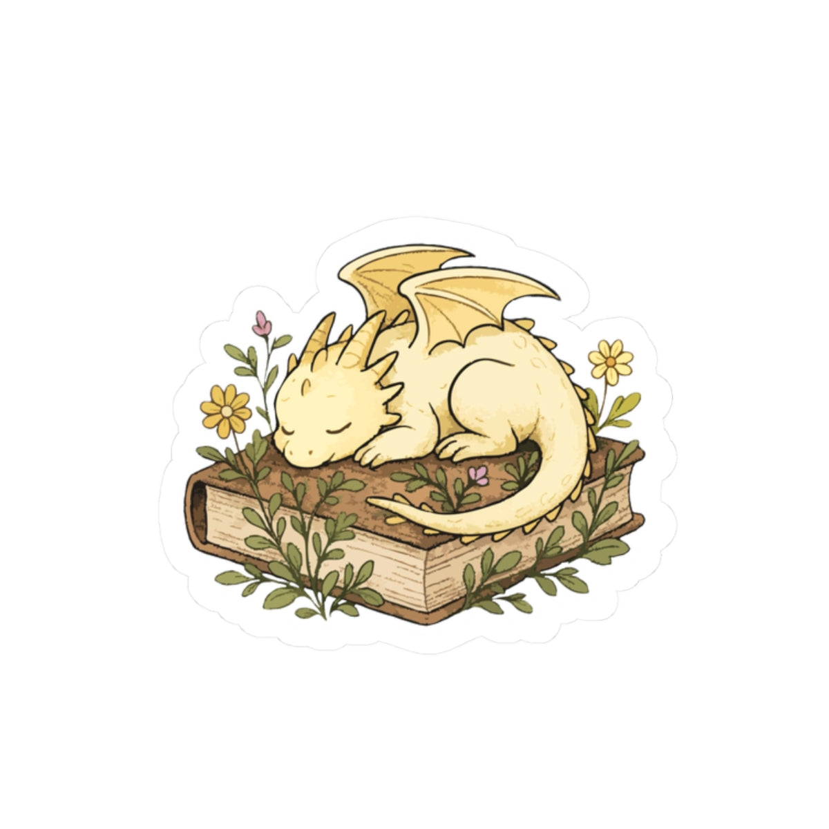 Sleeping Dragon on Books Sticker — Cute Fantasy Bookish Vinyl Sticker