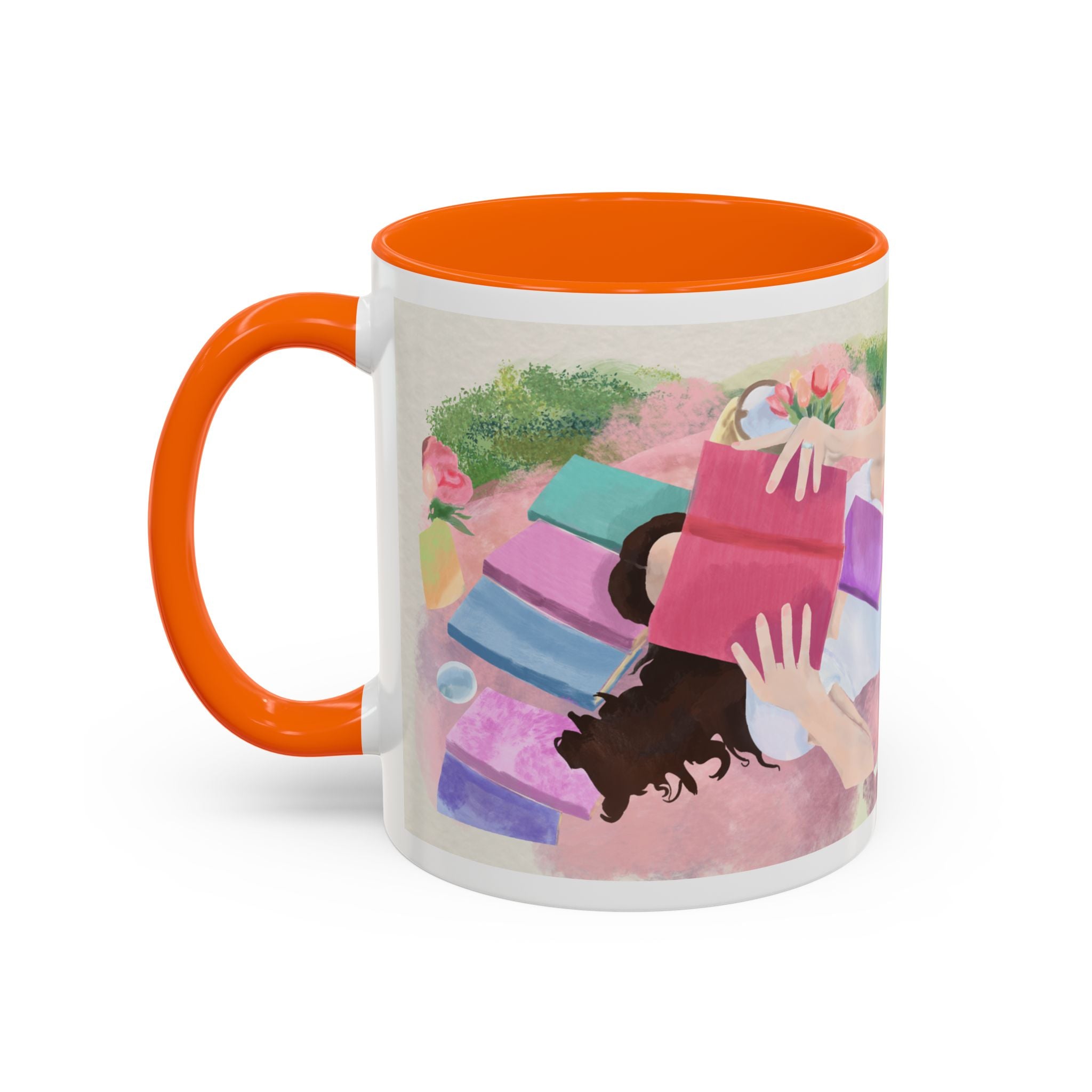 Pastel Floral Accent Coffee Mug — "Mchalie Creates" Artist Logo