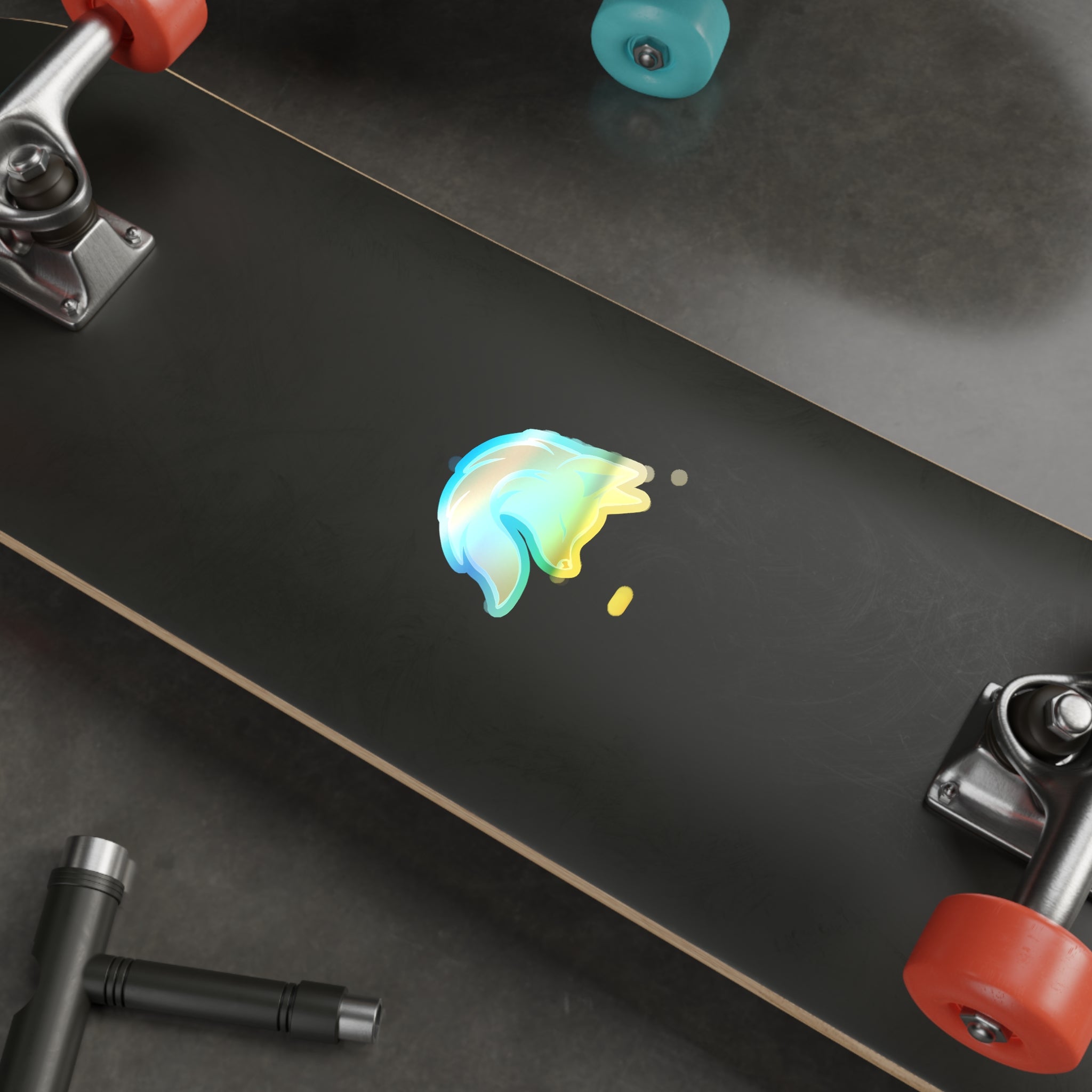 Holographic Fox Head Die-Cut Sticker — Iridescent Vinyl Skateboard Decals