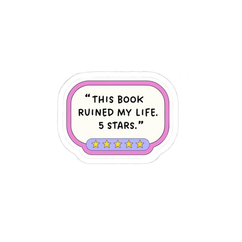 "This Book Ruined My Life. 5 Stars." Cute Pastel Review Decal Stickers