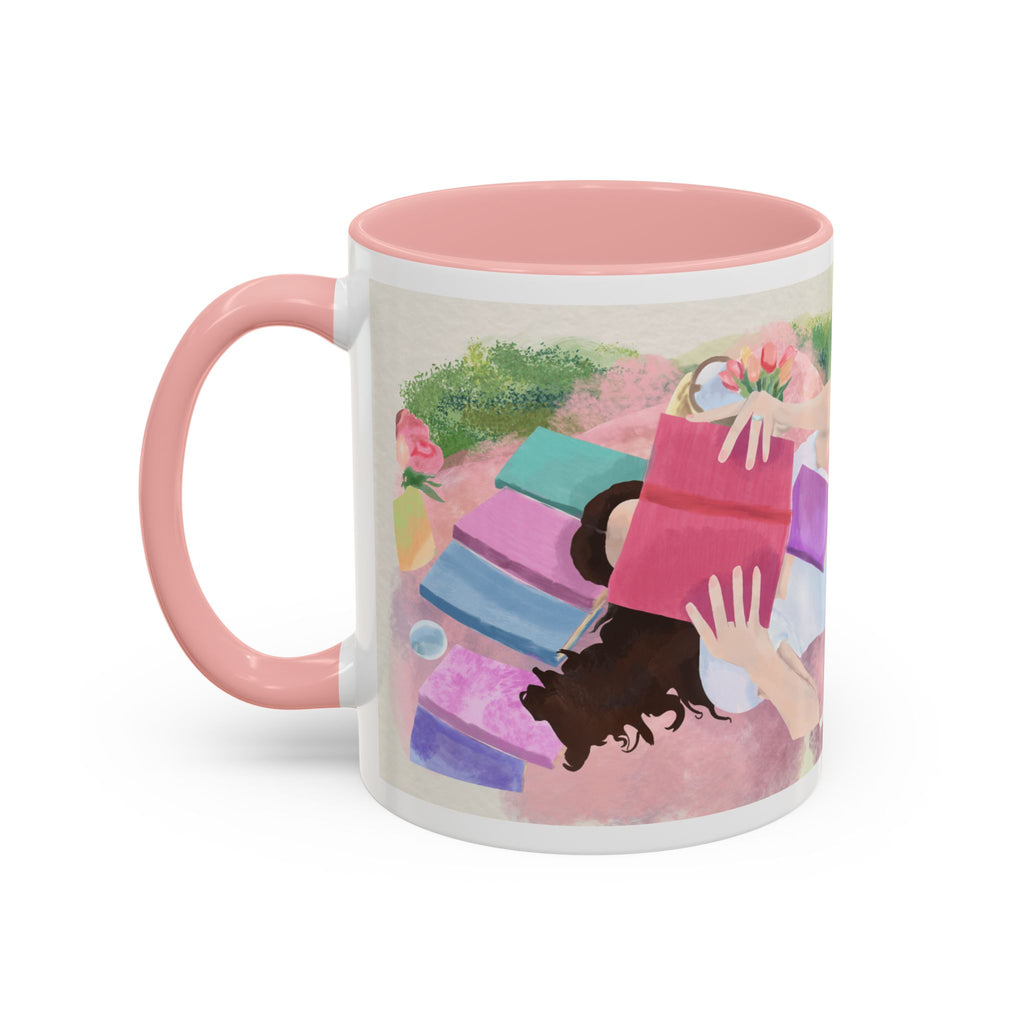 Pastel Floral Accent Coffee Mug — "Mchalie Creates" Artist Logo