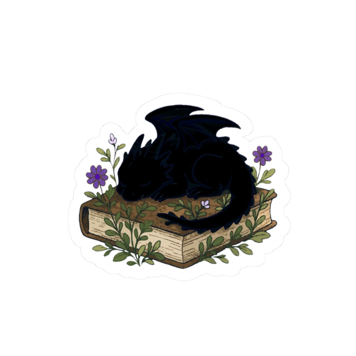 Dragon on book Sticker — Cute Sleeping Black Dragon Sticker for Laptops & Journals