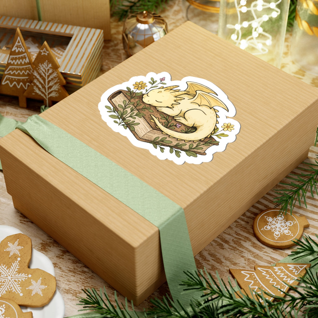 Sleeping Dragon on Books Sticker — Cute Fantasy Bookish Vinyl Sticker