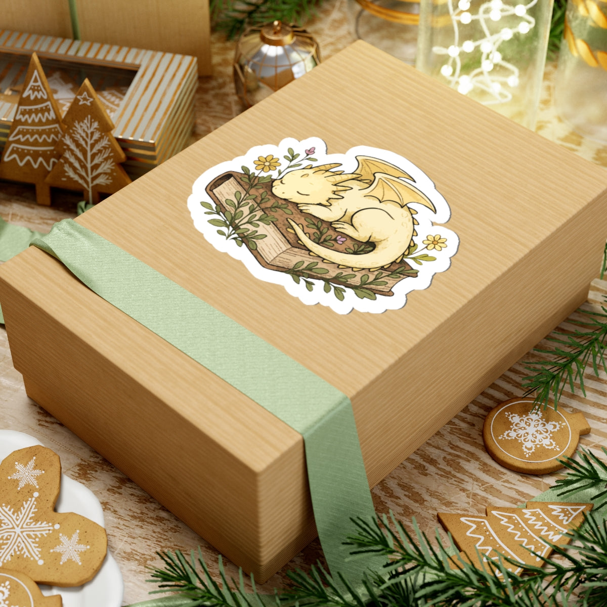 Sleeping Dragon on Books Sticker — Cute Fantasy Bookish Vinyl Sticker
