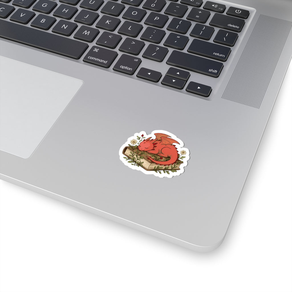 Sleeping Dragon on Books Stickers — Cute Red Dragon for Laptops, Journals & Gifts