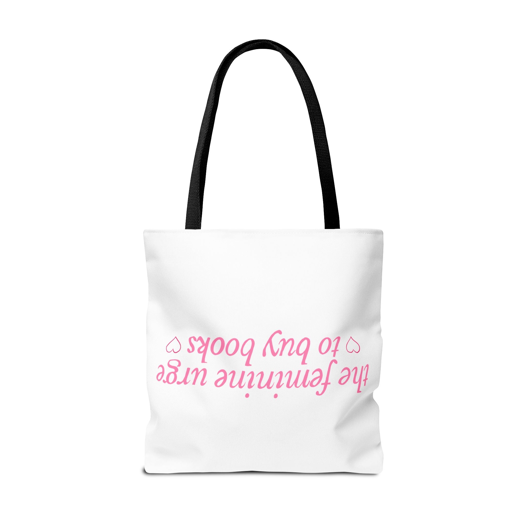 Book Lover Tote Bag — “the feminine urge to buy books” Pink Script