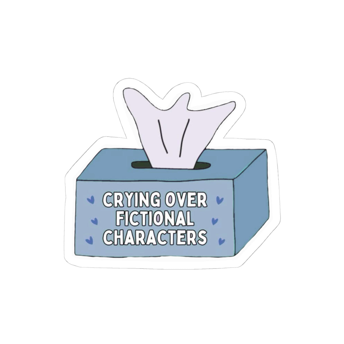 Crying Over Fictional Characters Sticker - Cute Tissue Box Decal for Fans