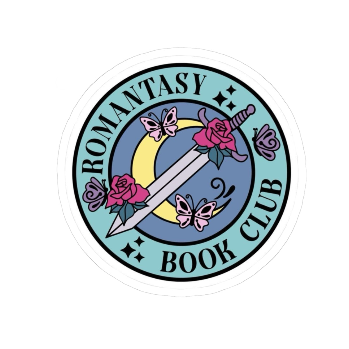 Romantasy Book Club Sticker — Sword, Roses & Butterflies Laptop Decal