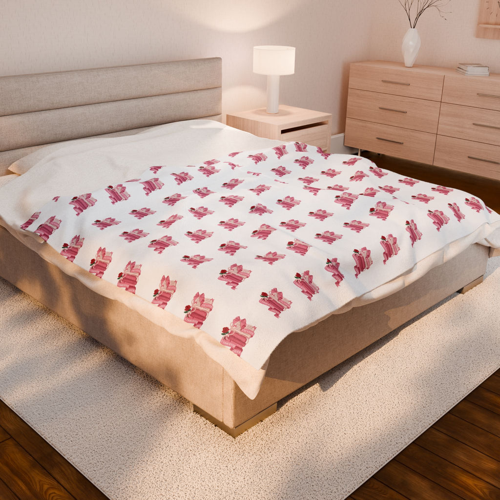Plush Blanket — Pink Floral Bunny Repeat Velveteen Throw