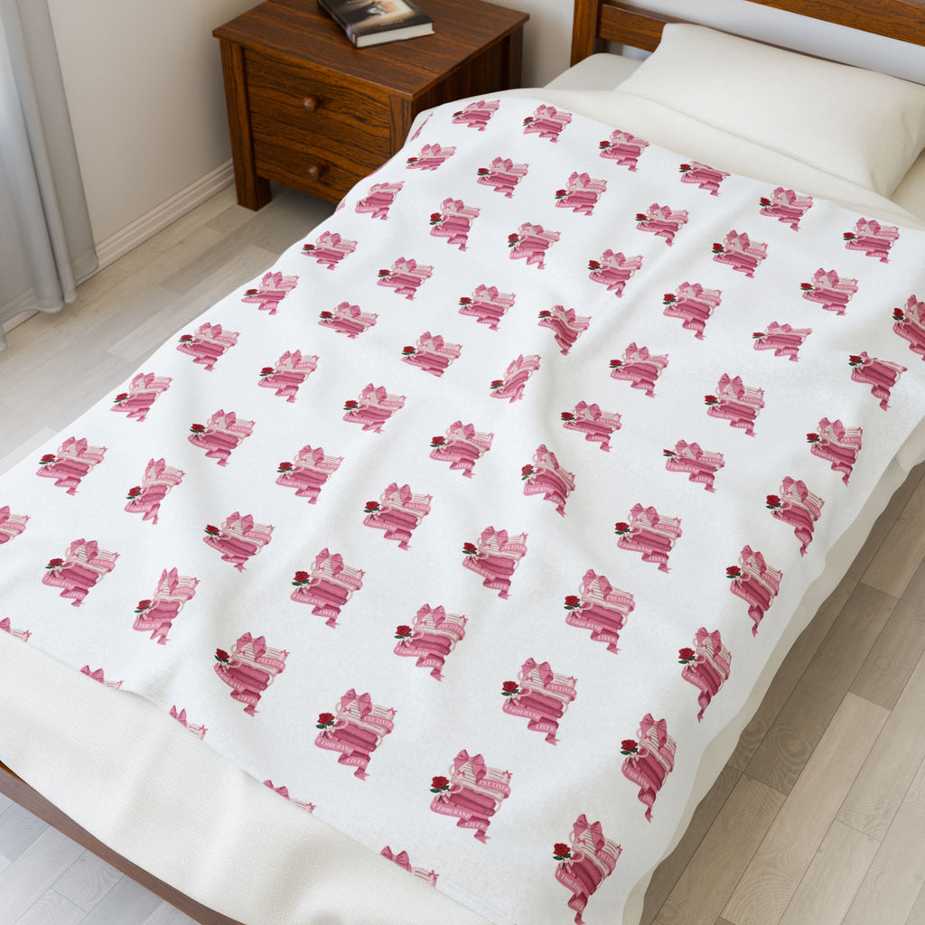 Plush Blanket — Pink Floral Bunny Repeat Velveteen Throw
